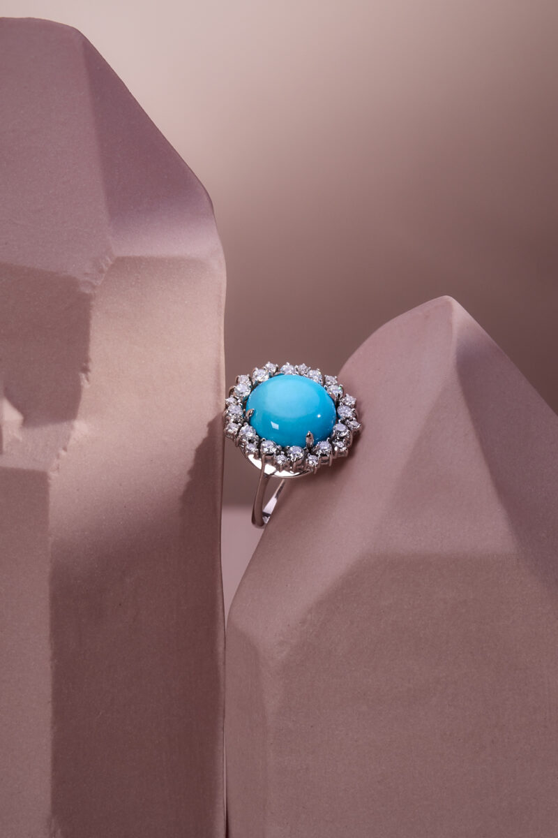 Anel Turquesa e Diamantes